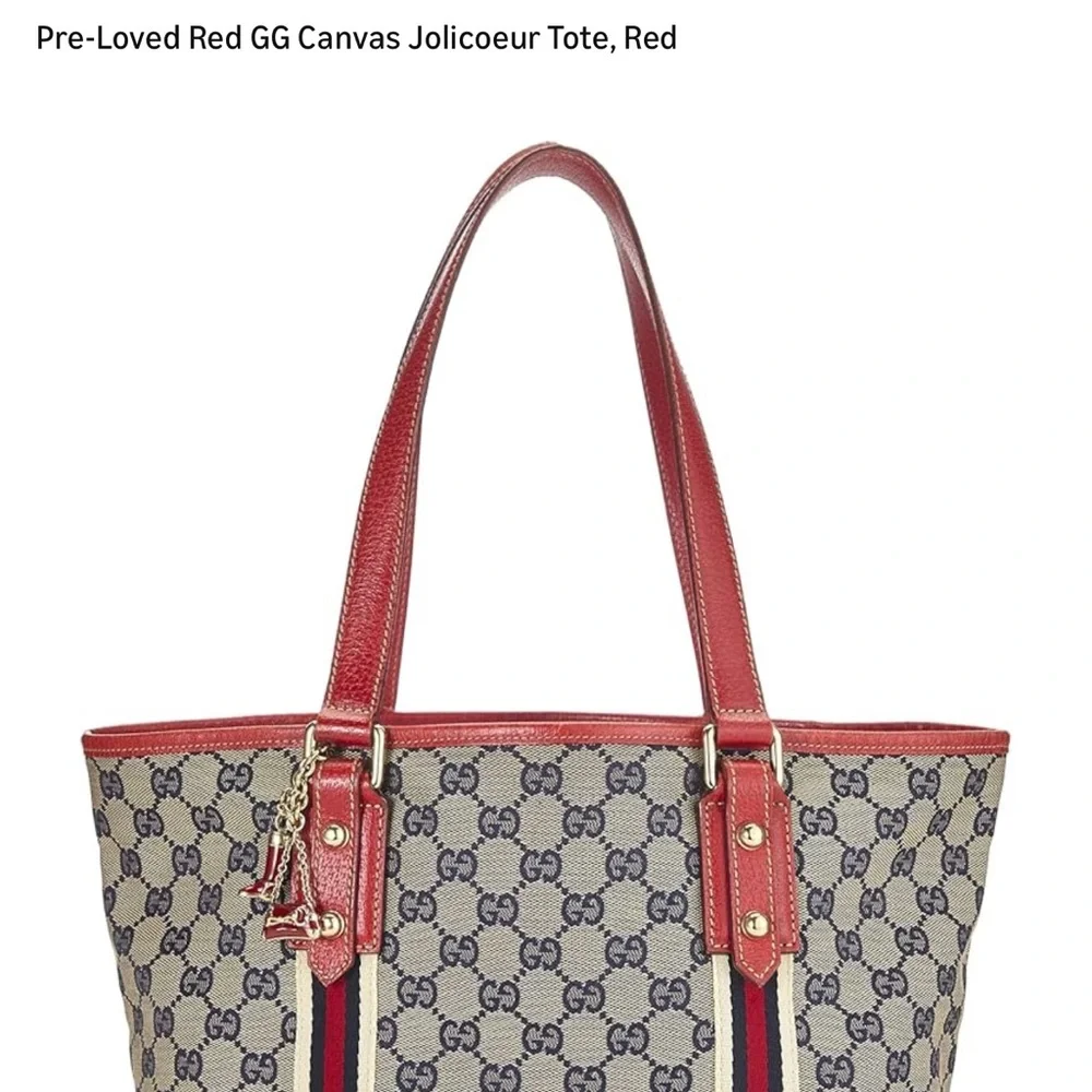 GUCCI Jolicoeur Navy/Red Striped Canvas w/Leather Golden Hardware & Charms, EUC